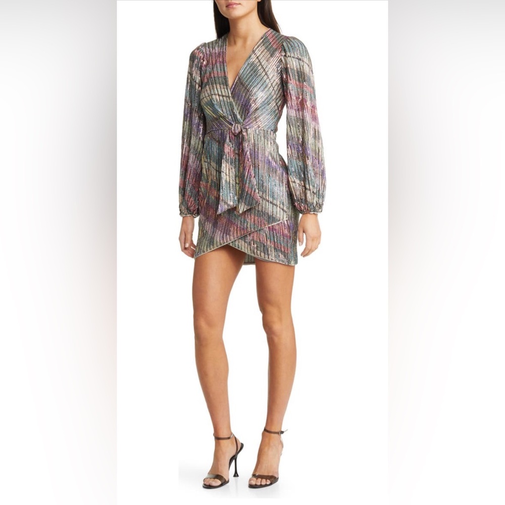 Saylor Debbie Rainbow Crystal Detail Long Sleeve Minidress- Size Small